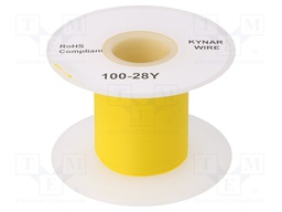 Wire; solid; OFC; 28AWG; yellow; kynar 460 (PVDF); 300V; 100m