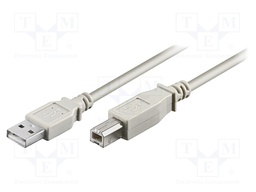 Cable; USB 2.0; USB A plug,USB B plug; 3m; grey; Core: Cu; 480Mbps