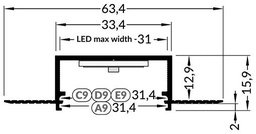 Profiles for LED modules; recessed; white; L: 2m; aluminium