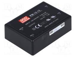 Power supply: switched-mode; modular; 15W; 15VDC; 75x53x22.7mm; 1A