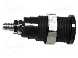 4mm banana; 36A; 1kV; black; nickel plated; on panel,screw; brass