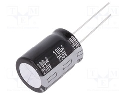 Capacitor: electrolytic; THT; 100uF; 250VDC; Ø18x25mm; Pitch: 7.5mm