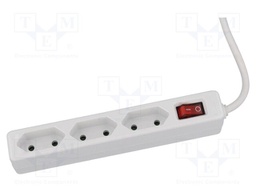 Extension lead; 2x1mm2; Sockets: 3; PVC; white; 1.4m; 16A