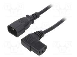 Cable; 3x1mm2; IEC C13 female 90°,IEC C14 male; PVC; 1m; black