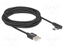 Cable; USB 2.0; USB A plug,USB C plug 90° left/right; 3m; black