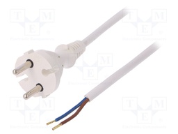 Cable; CEE 7/17 (C) plug,wires; 5m; white; PVC; 2x1mm2; 16A; 250V