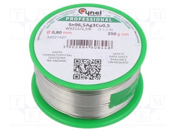 Tin; lead free; Sn96,5Ag3Cu0,5; 0.8mm; 250g; reel; 217÷220°C; 2.5%