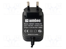 Power supply: switching; mains,plug-in; 12VDC; 500mA; 6W; 75%