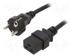 Cable; CEE 7/7 (E/F) plug,IEC C19 female; 3m; black; 16A; 250V