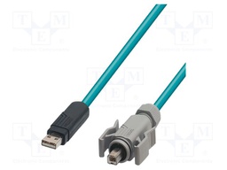 Cable; USB 2.0; USB A plug,USB B plug; 5m; light blue; IP67; Cu