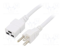 Cable; 3x14AWG; IEC C19 female,NEMA 5-15 (B) plug; PVC; 2m; white
