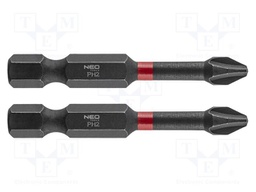 Screwdriver bit; Phillips; PH2; 1/4"; Overall len: 50mm; 2pcs.