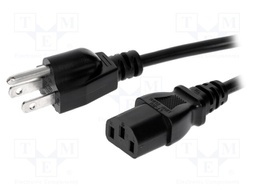 Cable; 3x18AWG; IEC C13 female,NEMA 5-15 (B) plug; PVC; 1.8m