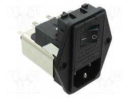 Filtered IEC Power Entry Module, IEC C14, Medical, 2 A, 250 VAC, 2-Pole Switch, 2-Pole Fuse Holder