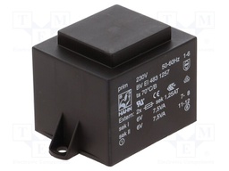 Transformer: encapsulated; 15VA; 230VAC; 6V; 6V; 1250mA; 1250mA