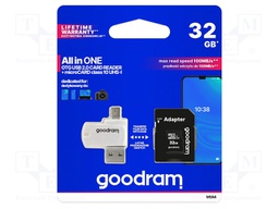 Memory card; SD HC Micro; 32GB; Read: 100MB/s; Write: 10MB/s; UHS I