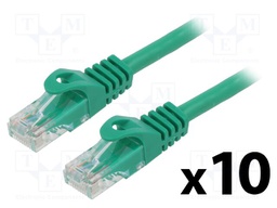 Patch cord; U/UTP; 6; stranded; CCA; PVC; green; 3m; 26AWG; Cores: 8
