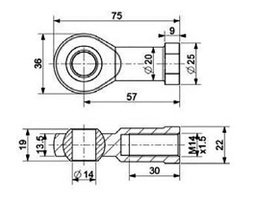 Mounting element for gas spring; Mat: zinc plated steel; 14mm