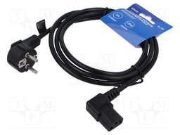 Cable; CEE 7/7 (E/F) plug angled,IEC C13 female; PVC; 1.8m; 3A