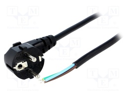 Cable; CEE 7/7 (E/F) plug angled,wires; 2.5m; black; PVC; 3x1mm2