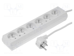 Extension lead; 3x1.5mm2; Sockets: 6; PVC; white; 1.5m; 16A