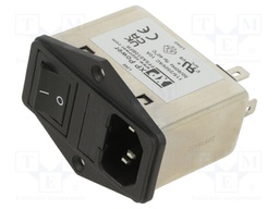 Filtered IEC Power Entry Module, Industrial, IEC C14, General Purpose, 1 A, 230 VAC, 2-Pole Switch