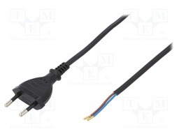 Cable; CEE 7/16 (C) plug,wires; 3m; black; PVC; 2x0,75mm2; 2.5A