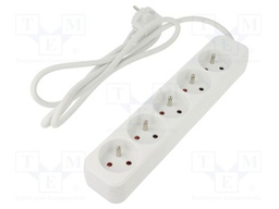 Extension lead; 3x1mm2; Sockets: 5; rubber; white; 1.5m; 10A