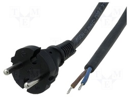 Cable; CEE 7/17 (C) plug,wires; Len: 5m; black; rubber; 2x1,5mm2