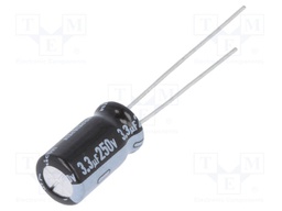 Capacitor: electrolytic; THT; 3.3uF; 250VDC; Ø6.3x11mm; ±20%; 1000h