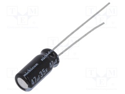 Capacitor: electrolytic; THT; 47uF; 35VDC; Ø5x11mm; Pitch: 2mm; ±20%