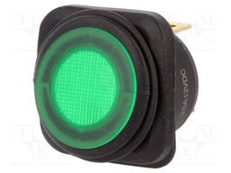 ROCKER; SPST; Pos: 2; OFF-ON; 25A/12VDC; green; IP65; LED 12VDC; 50mΩ