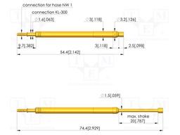 Test needle; Spring compression: 12mm; 20mm; 10A; CuBe; Ø: 2.5mm