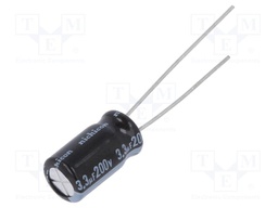 Capacitor: electrolytic; THT; 3.3uF; 200VDC; Ø6.3x11mm; ±20%; 1000h