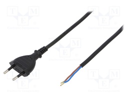 Cable; CEE 7/16 (C) plug,wires; 1.5m; black; PVC; 2x0,75mm2; 2.5A