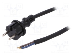 Cable; CEE 7/17 (C) plug,wires; 5m; black; rubber; 2x2,5mm2; 16A