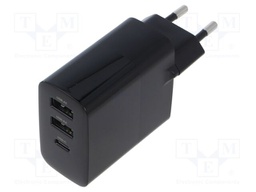 Power supply: switching; mains,plug-in; 5VDC,; 3A; 30W; black; GaN