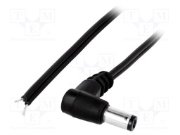 Cable; wires,DC 5,5/2,1 plug; angled; 0.5mm2; black; 0.2m
