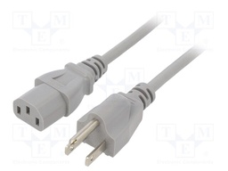 Cable; 3x18AWG; IEC C13 female,NEMA 5-15 (B) plug; PVC; 3m; grey