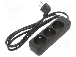 Extension lead; 3x1mm2; Sockets: 3; rubber; black; 1.5m; 10A
