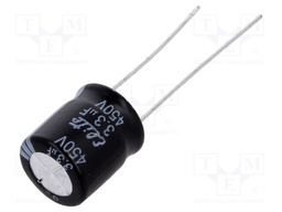 Capacitor: electrolytic; THT; 3.3uF; 450VDC; Ø10x12.5mm; Pitch: 5mm