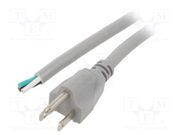 Cable; 3x16AWG; NEMA 5-15 (B) plug,wires; PVC; 2m; grey; 13A; 125V
