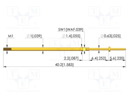 Test needle; Spring compression: 4.3mm; 6.35mm; 3A; CuBe; Ø: 0.6mm