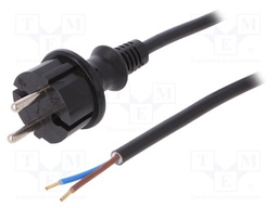 Cable; CEE 7/17 (C) plug,wires; 1.5m; black; PVC; 2x1,5mm2; 16A