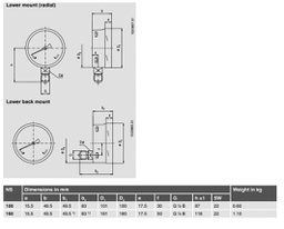 Manometer; -1÷6bar; Class: 1; 160mm; 80°C; IP54; stainless steel