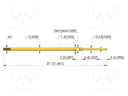 Test needle; Spring compression: 4.3mm; 6.35mm; 3A; CuBe; Ø: 0.6mm