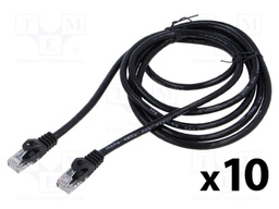 Patch cord; U/UTP; 6; stranded; CCA; PVC; black; 3m; 26AWG; Cores: 8