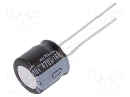 Capacitor: electrolytic; THT; 470uF; 16VDC; Ø10x9mm; Pitch: 5mm