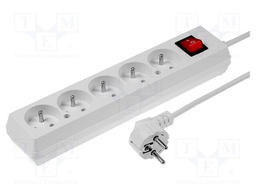 Extension lead; 3x1.5mm2; Sockets: 5; PVC; white; 1.5m; 16A