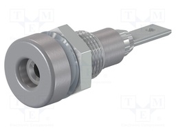 Socket; 2mm banana; 10A; 23mm; grey; soldered,on panel; insulated
